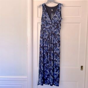 Tommy Hilfiger Navy Floral Blue Maxi Dress Classic Empire Silhouette NEW Size 6